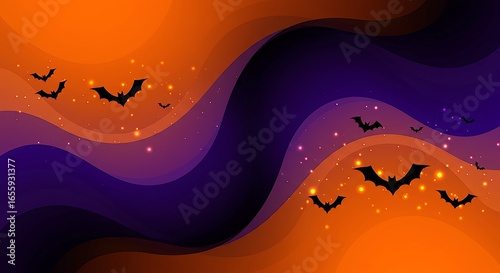 Abstract Wavy Dark Style Halloween Bat Silhouette Illustration Background Design