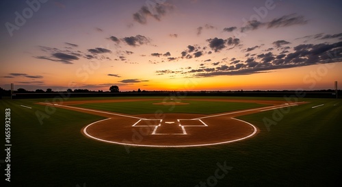Majestic Sunset over a Baseball Field Photo