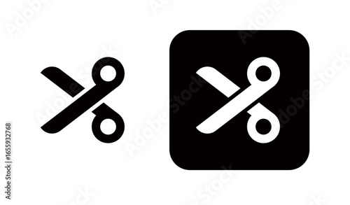 Scissors, cutting, editing, haircut black and white icons and silhouettes