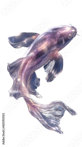 Surreal Translucent Fish with Flowing Fins in Ethereal Depths