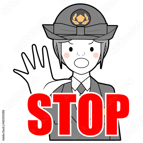 制止する女性警察官