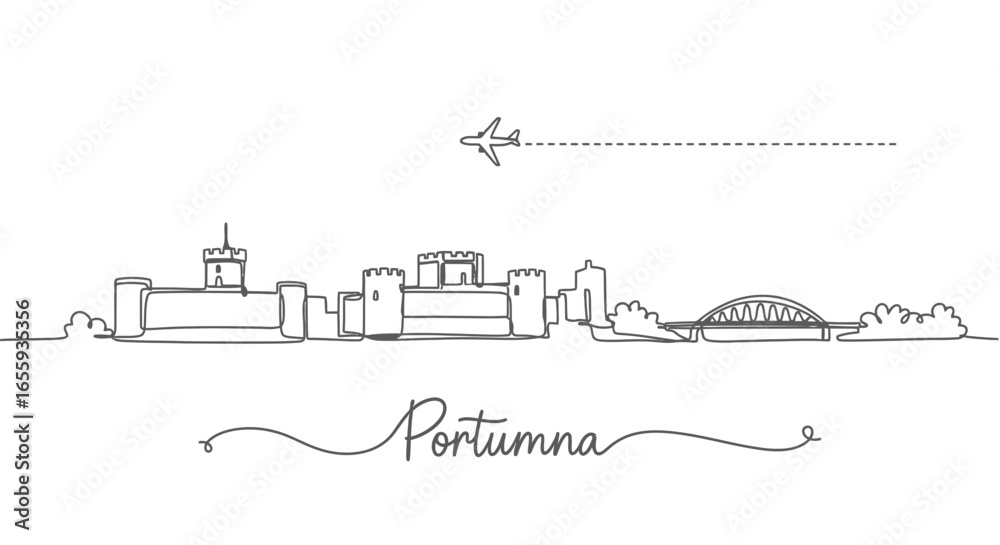 Obraz premium Portumna Ireland Line Art Skyline Vector.