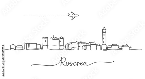 Roscrea Skyline Line Art Travel Ireland.
