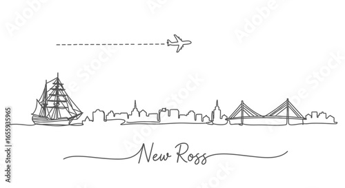 New Ross with Ireland, and Skyline Travel Illustration.