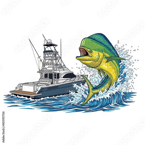 mahimahi dorado boat fishing illustration logo vector image t shirt