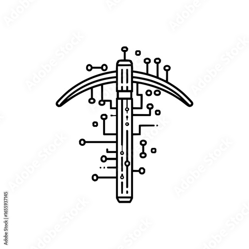 Digital crypto mining concept pickaxe technology blockchain bitcoin network illustration design vector art