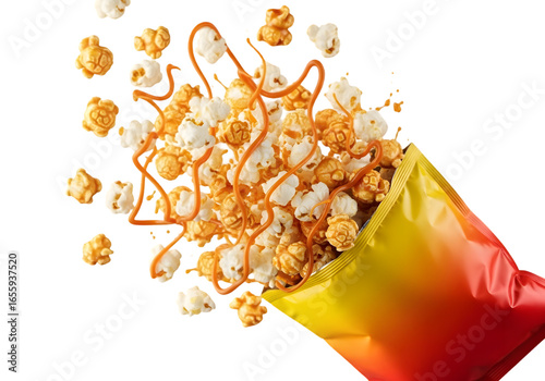 Wallpaper Mural Popcorn Bursting Forth: A visually captivating shot of popcorn in mid-air, a symphony of textures and flavors as caramelized, and classic kernels erupt from the bag. Torontodigital.ca