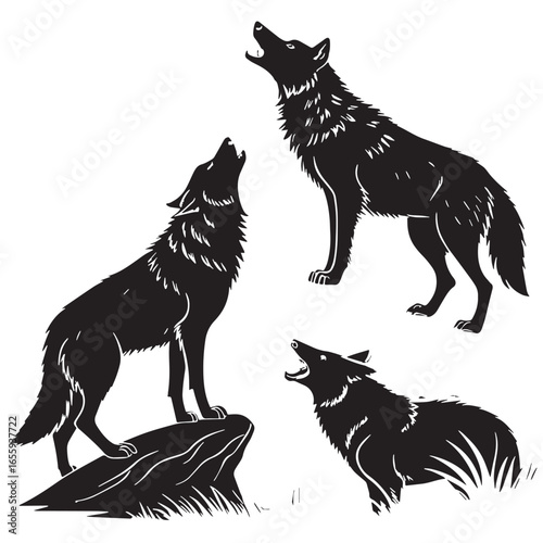 black wolves Silhouette Vector, High Quality Illustration on White Background