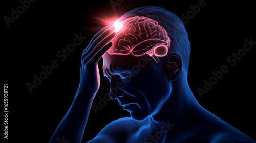 Human Brain Pain Illustration – Stroke, Headache, and Neurology Concept