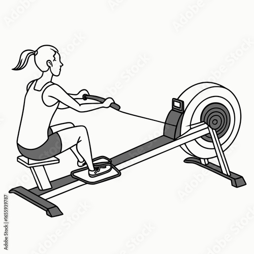 A woman is using a rowing machine for exercise