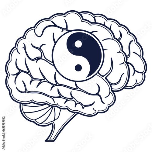 Brain with yin yang symbol representing balance and harmony