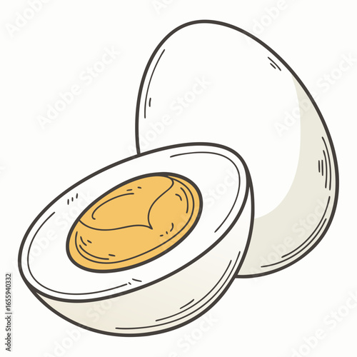 Illustration of a boiled egg, cut in half, a healthy food for breakfast