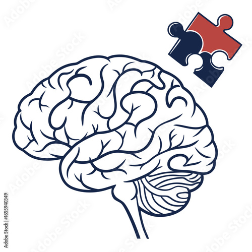 Human brain with puzzle piece, symbolizing cognition, memory, and problemsolving abilities