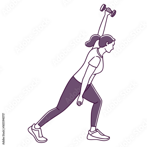 Illustration of a woman doing a dumbbell exercise for fitness, sport, and healthy lifestyle