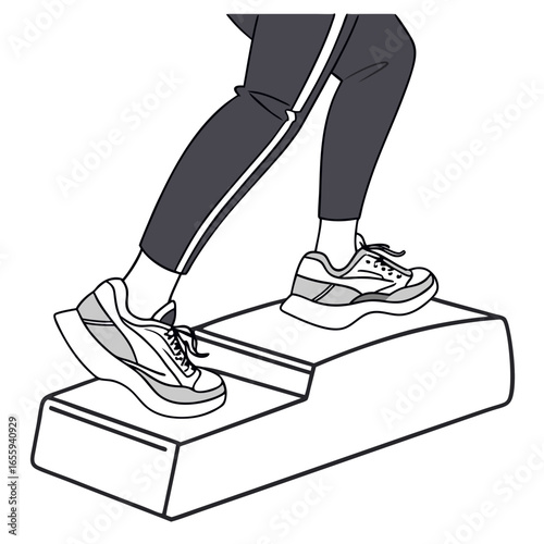 Line art of a person doing step aerobics, a great way to improve fitness and cardio