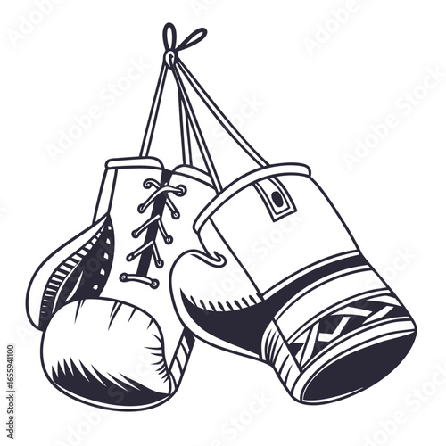 Pair of boxing gloves hanging by their laces, , perfect for sports and fitness related projects