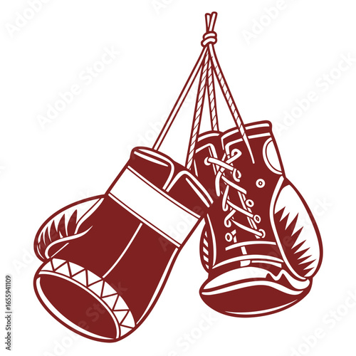 Pair of vintage boxing gloves hanging on a rope, , perfect for sports and fitness related designs