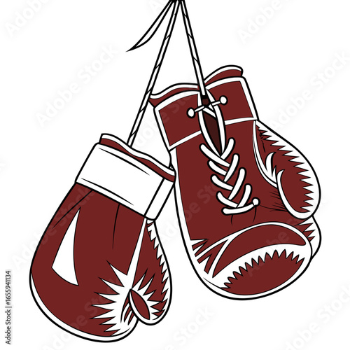 Pair of vintage boxing gloves hanging on a rope, , ideal for sports and fitness related designs
