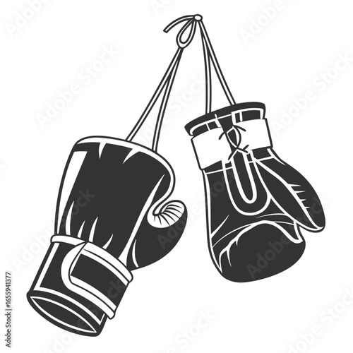 Vintage boxing gloves hanging, , representing the history and tradition of the sport