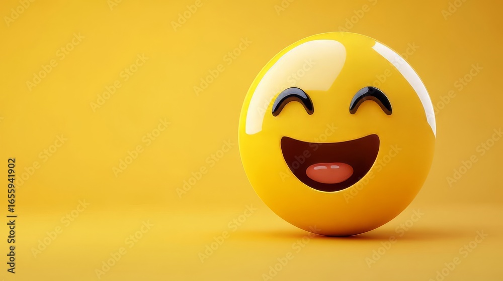 Fototapeta premium Happy Smiley Face Emoji on Yellow Background – Positive Emotion and Joy Concept
