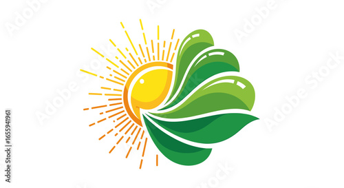 Abstract Sun and Leaf Logo Design with Bright Colors and Modern Style