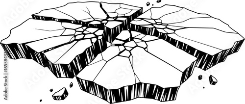 Cracked ice floe illustration depicting fragility, climate change, and environmental issues in a vector graphic