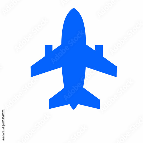 A simple blue airplane icon silhouette on white background.