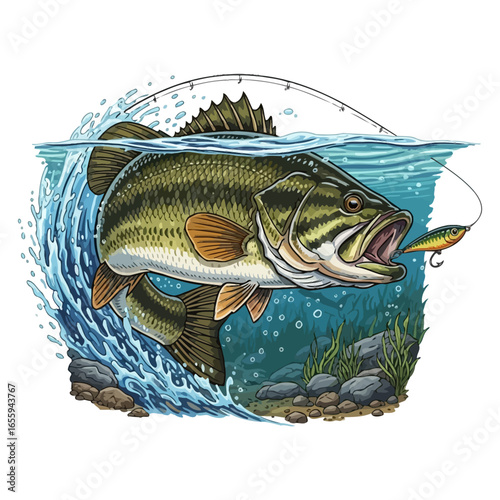 bass fishing illustration logo vector image t shirt