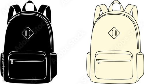 This image shows two backpacks, one in black and the other in beige. Both have similar design with pockets and straps, perfect for school or travel needs.