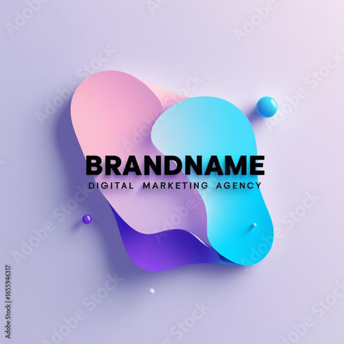 Abstract brandname logo with digital marketing agency text and colorful liquid shapes on light background
