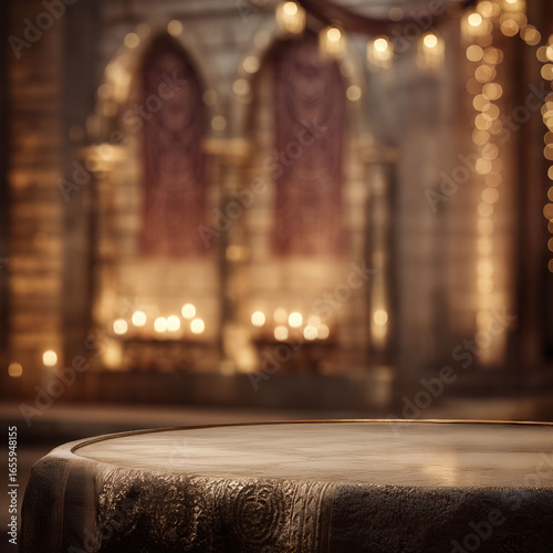 Wallpaper Mural Luxury Candlelit Temple Interior with Golden Drapes – Elegant Festive Background, Product Mockup Template with Copy Space Torontodigital.ca