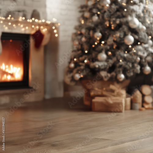 Wallpaper Mural Cozy Christmas Living Room with Fireplace, Decorated Tree, and Gifts – Holiday Background, Product Mockup Template with Copy Space Torontodigital.ca
