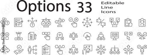 Options icon set. Editable Stroke. Vector Illustration.