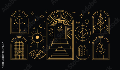 Ornate stained glass church window featuring an ancient religious design with arched stone details