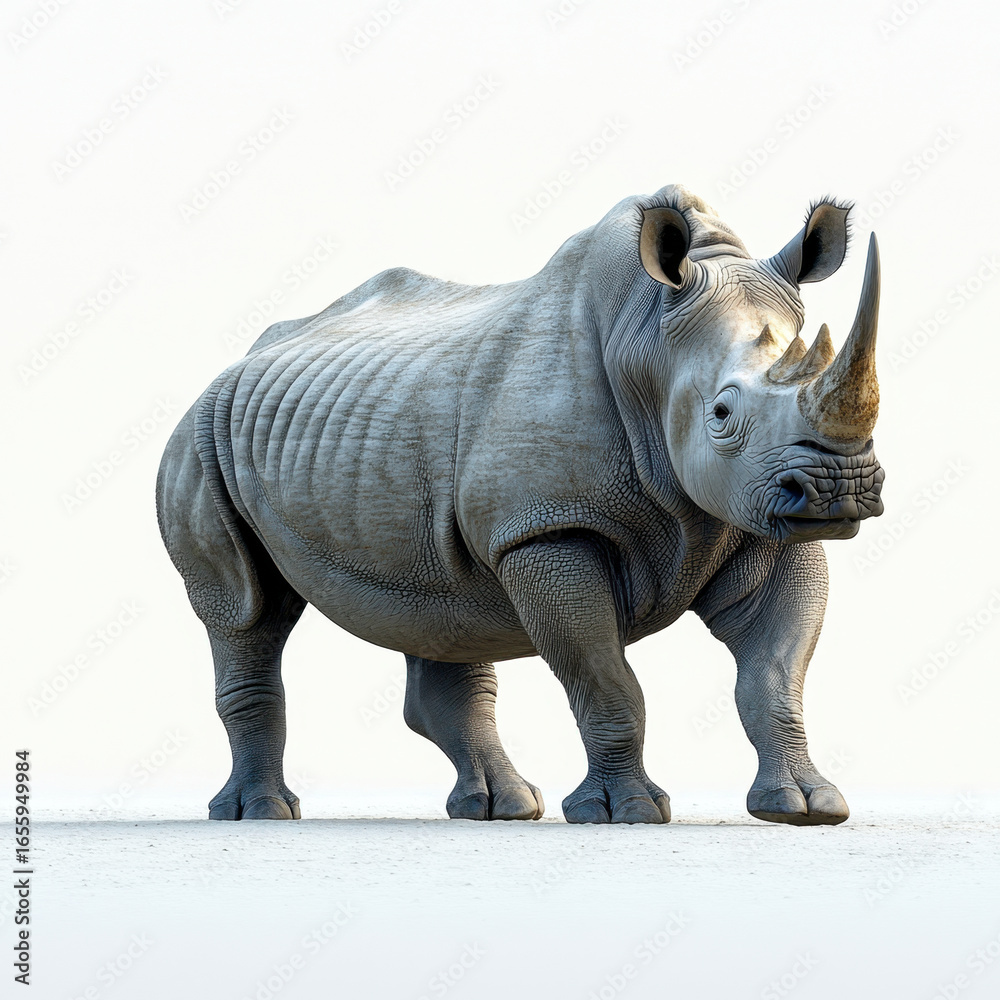 Obraz premium Rhino standing on white surface.