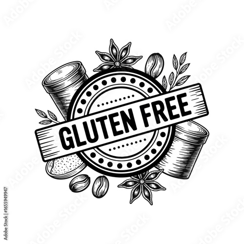 Gluten Free Hand Drawn Label with Coffee beans