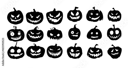 Collection of spooky Halloween pumpkin silhouettes