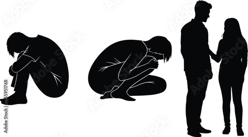 Silhouette of depression, anxiety, emotional support, mental health awareness, human connection, overcoming challenges, wellness concept, psychological illustration, empathy, healing