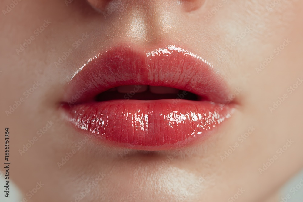 Fototapeta premium Hyper-Realistic 3D Lips on White Background - Beauty Concept