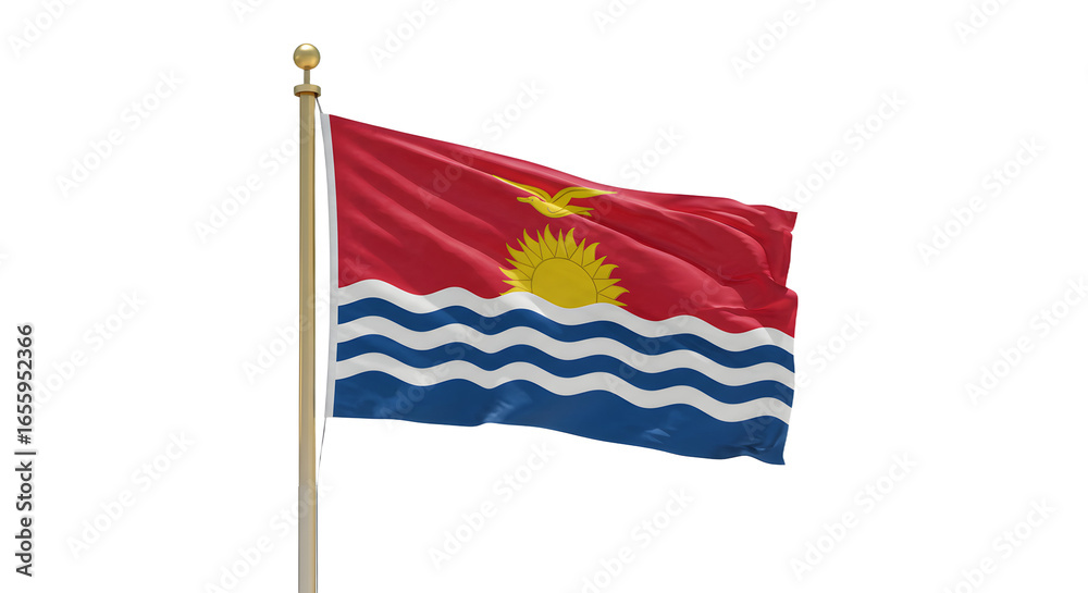 Obraz premium Kiribati national flag waving on flagpole isolated on white background, patriotic symbol for independence and national pride