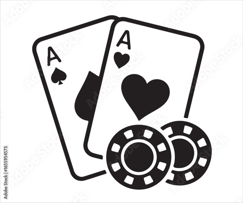 Ace of Spades and Ace of Hearts with Poker Chips, High Stakes Hand, Card Game Concept