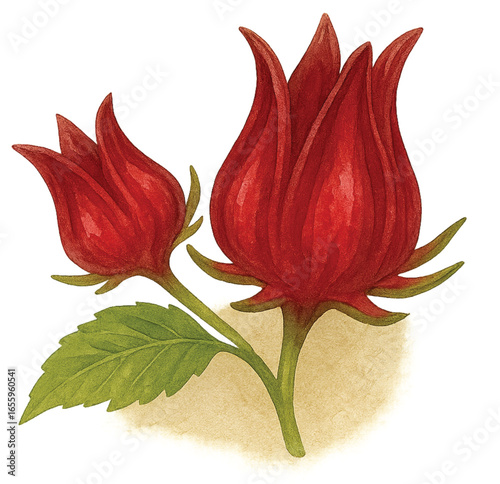 Roselle (Hibiscus sabdariffa) Watercolor