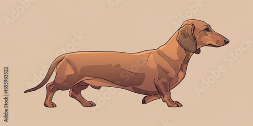 Dachshund Dog Vector Illustration with Clean Lines and Solid Colors
