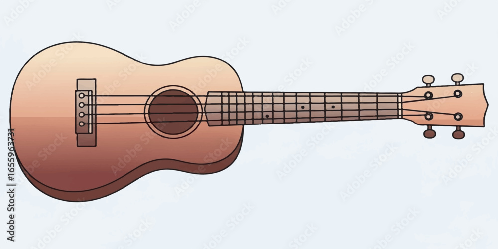 Obraz premium High-quality vector illustration of a ukulele, featuring clean outlines, warm wood gradient tones, and minimalist style