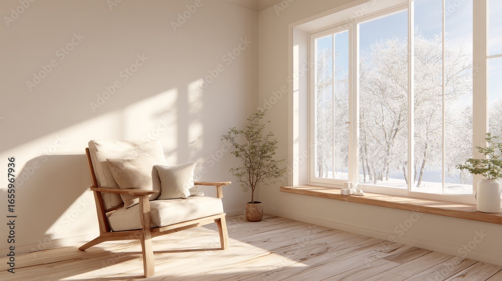 Fototapeta premium A serene and minimalistic room during winter,