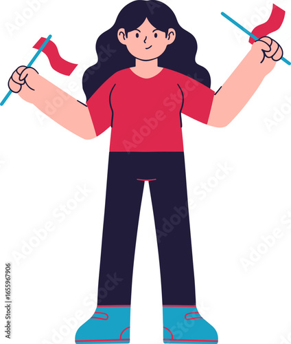 A joyful cartoon character leaping with arms raised in celebration, showing pure happiness.