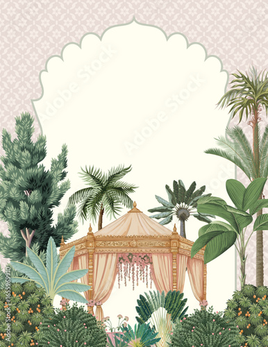 Indian Mughal Wedding Invitation Card Design. Rajasthani arch design, Mughal Arch.