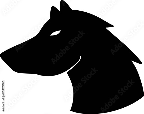 Silhouette of a wolf's head, showing profile with sharp features and a focused gaze.