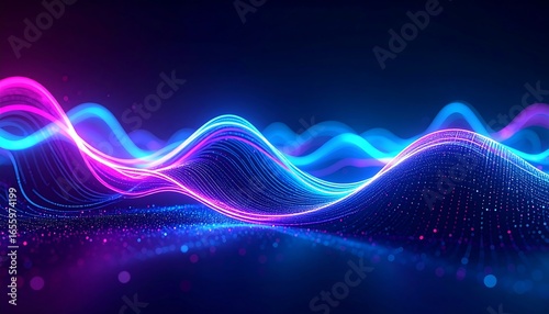 Abstract Neon Waves Digital Art Background