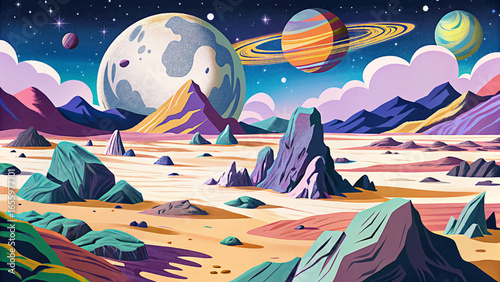 Desolate lunar landscape with scattered rocks, barren surface, and cratered terrain, representing the moon’s silence, mystery, and extraterrestrial exploration scenery.